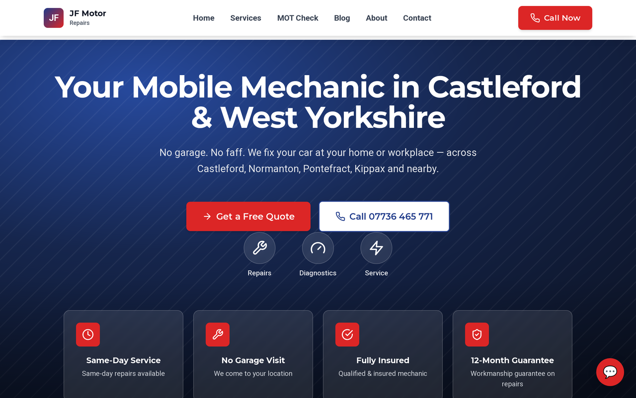 The J.F. Motor Repairs website, built by grafter